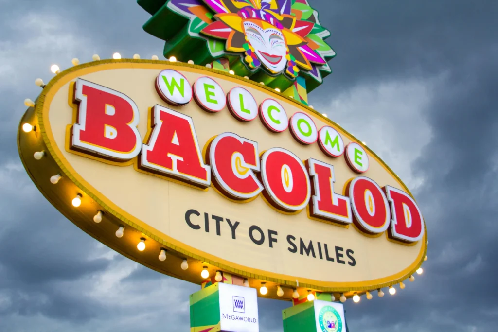 Welcome sign of Bacolod City, known as the City of Smiles.